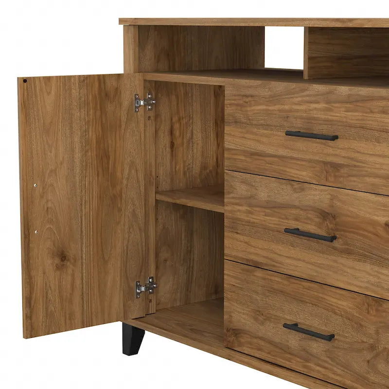 Tall TV Stand with Storage Cabinet, 3 Drawers & Open Shelves