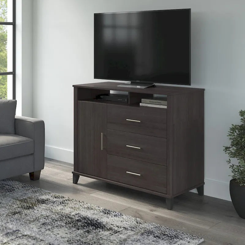 Tall TV Stand with Storage Cabinet, 3 Drawers & Open Shelves