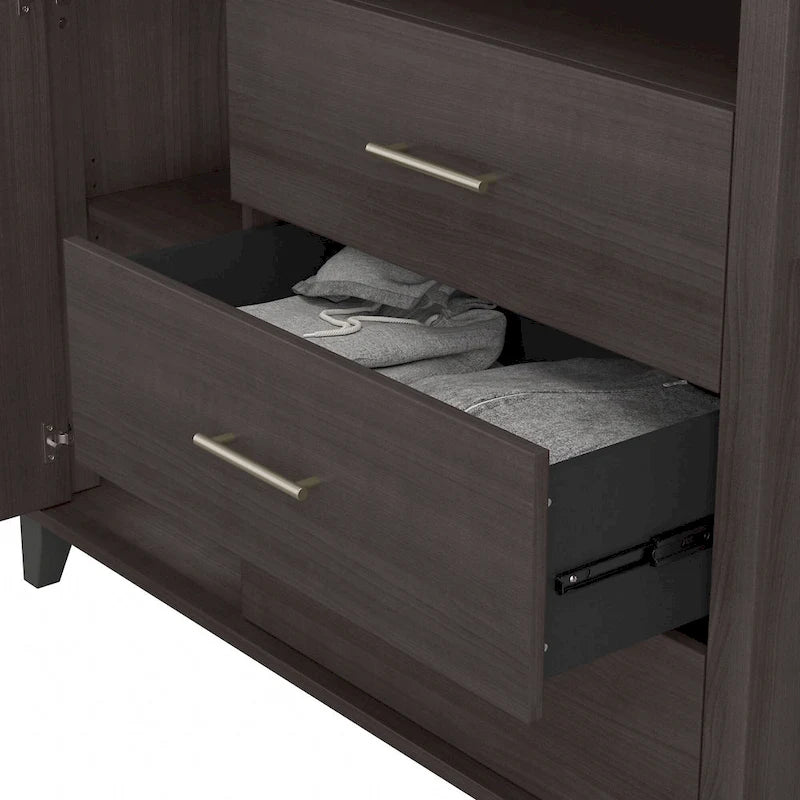 Tall TV Stand with Storage Cabinet, 3 Drawers & Open Shelves
