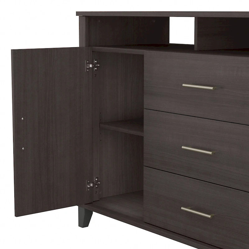Tall TV Stand with Storage Cabinet, 3 Drawers & Open Shelves
