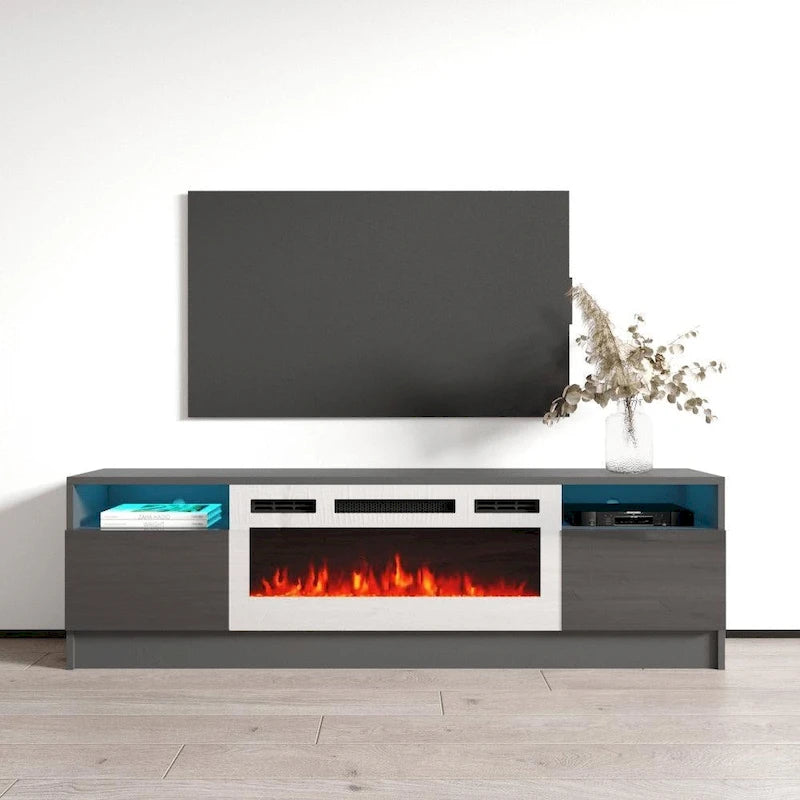 63" TV Stand with Electric Fireplace Insert & 16-Color LED Light System