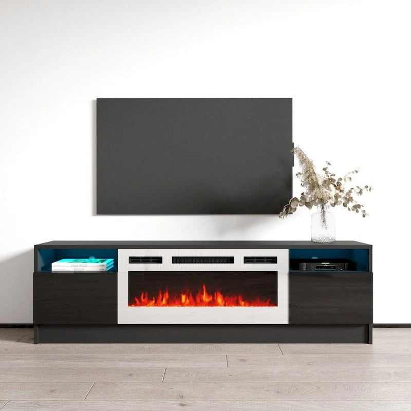 63" TV Stand with Electric Fireplace Insert & 16-Color LED Light System