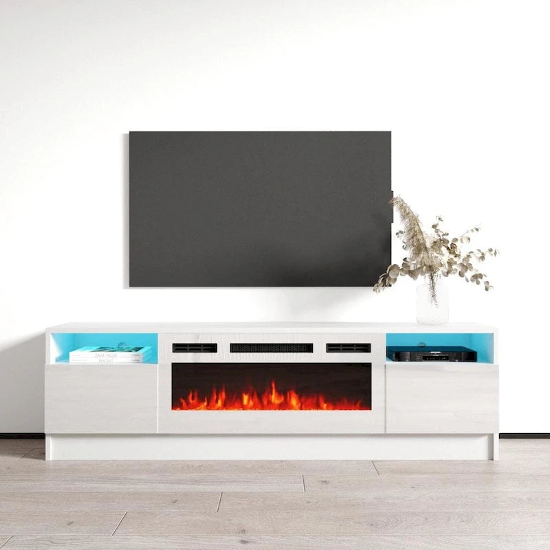 63" TV Stand with Electric Fireplace Insert & 16-Color LED Light System