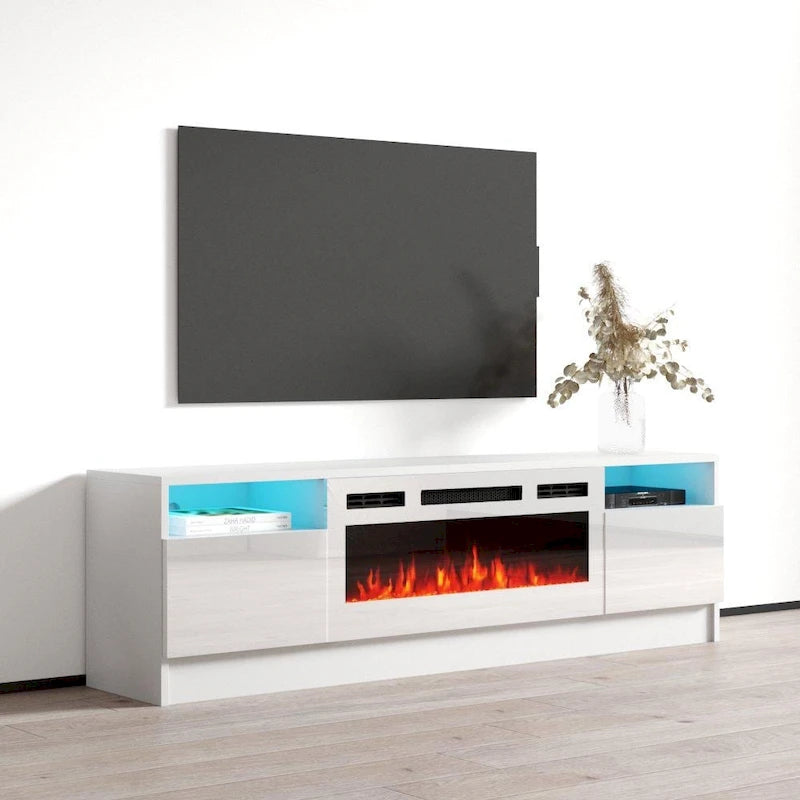63" TV Stand with Electric Fireplace Insert & 16-Color LED Light System