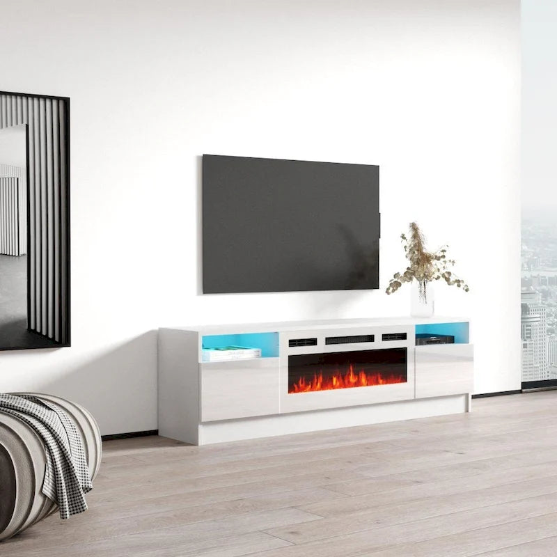 63" TV Stand with Electric Fireplace Insert & 16-Color LED Light System