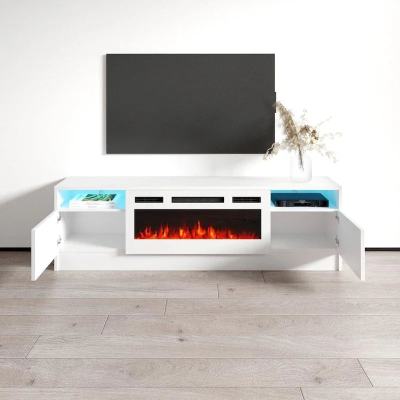 63" TV Stand with Electric Fireplace Insert & 16-Color LED Light System