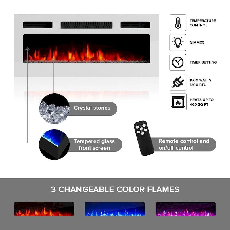 63" TV Stand with Electric Fireplace Insert & 16-Color LED Light System
