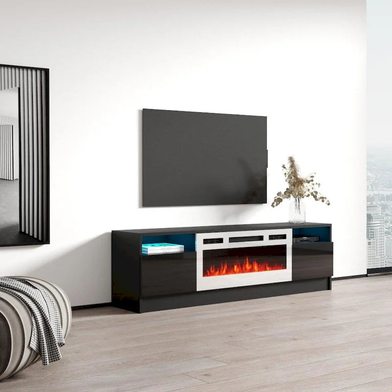 63" TV Stand with Electric Fireplace Insert & 16-Color LED Light System