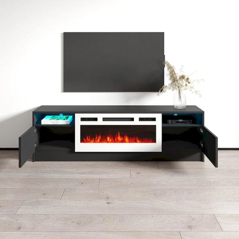 63" TV Stand with Electric Fireplace Insert & 16-Color LED Light System
