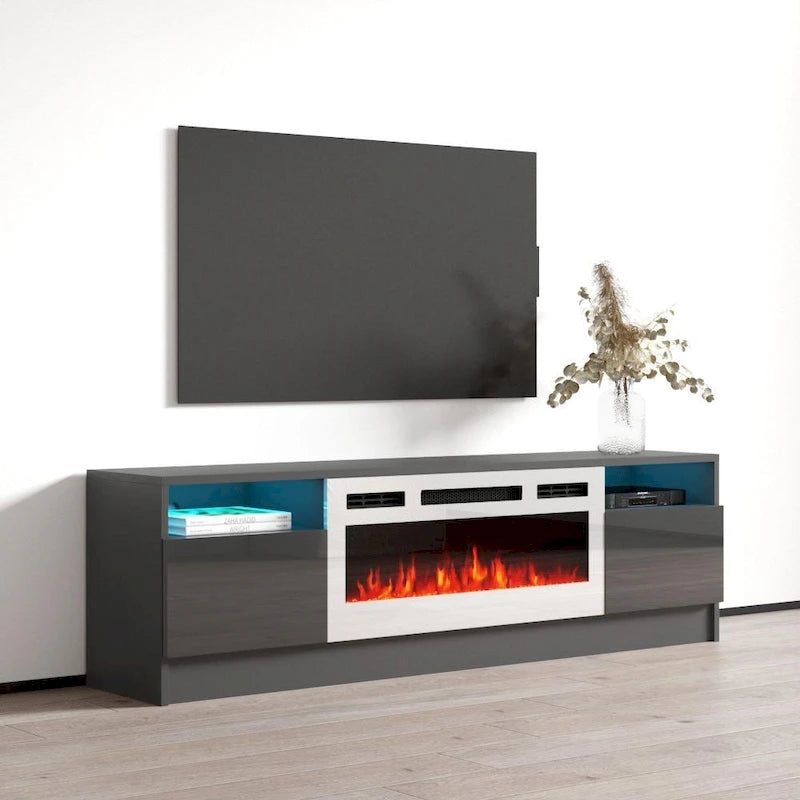 63" TV Stand with Electric Fireplace Insert & 16-Color LED Light System