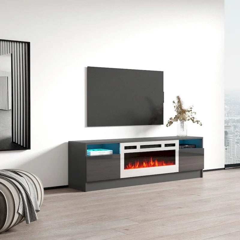 63" TV Stand with Electric Fireplace Insert & 16-Color LED Light System