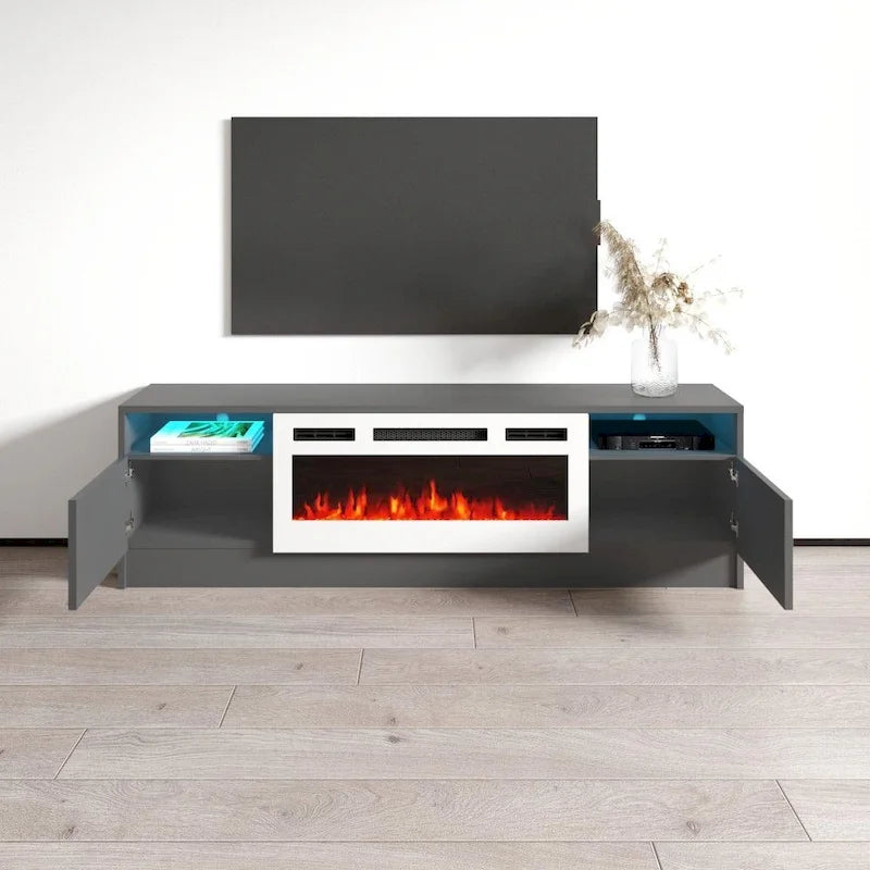 63" TV Stand with Electric Fireplace Insert & 16-Color LED Light System