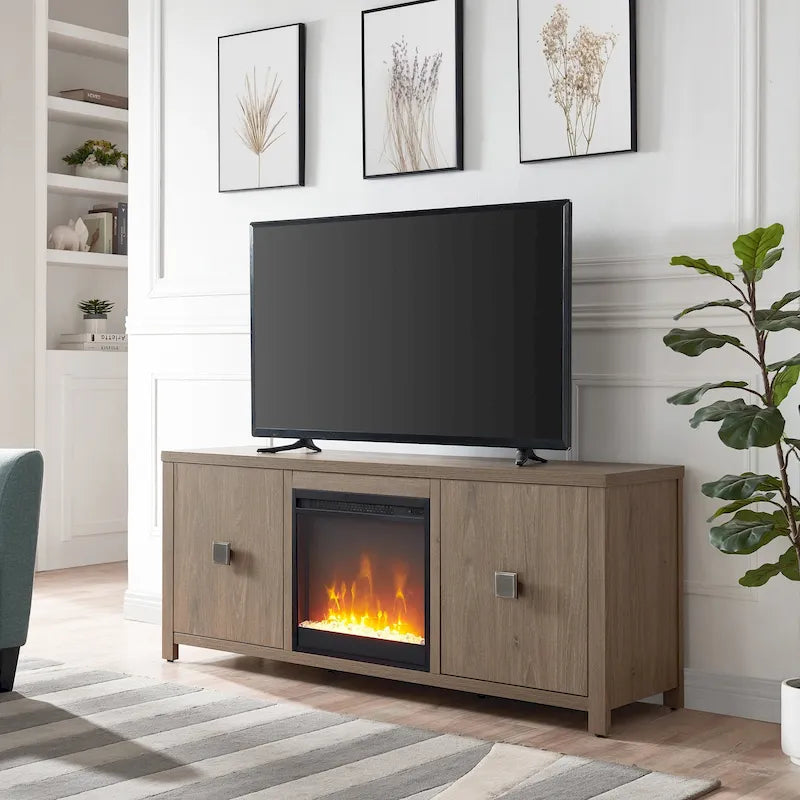 58" TV Stand with Inset Electric Fireplace & Adjustable Storage