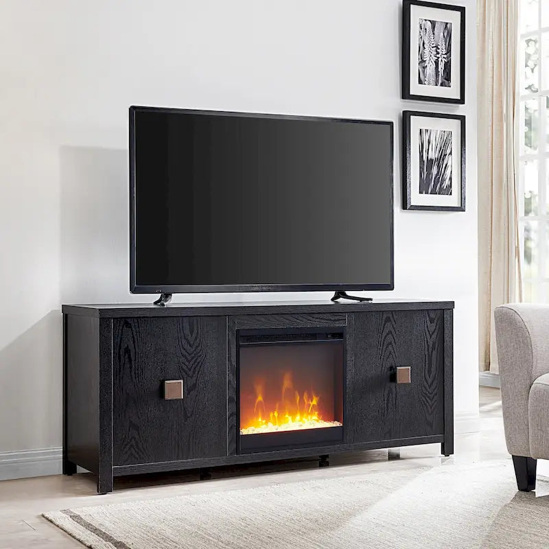 58" TV Stand with Inset Electric Fireplace & Adjustable Storage
