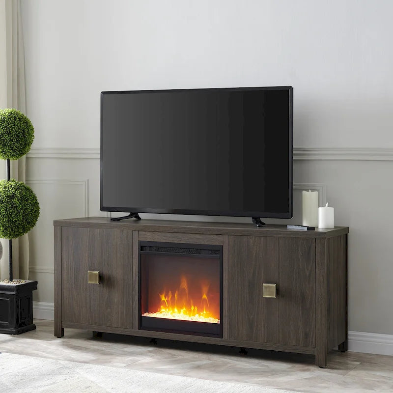 58" TV Stand with Inset Electric Fireplace & Adjustable Storage