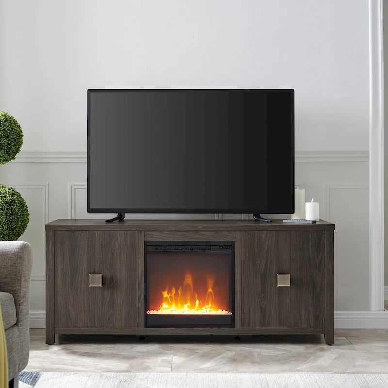 58" TV Stand with Inset Electric Fireplace & Adjustable Storage
