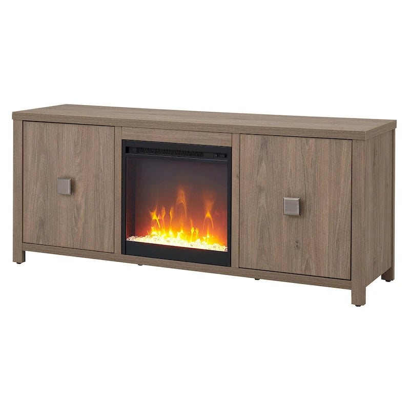 58" TV Stand with Inset Electric Fireplace & Adjustable Storage