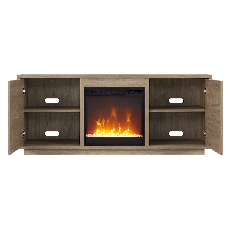 58" TV Stand with Inset Electric Fireplace & Adjustable Storage