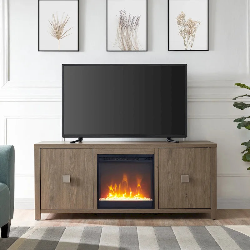 58" TV Stand with Inset Electric Fireplace & Adjustable Storage