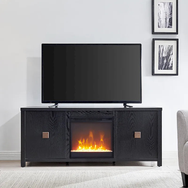 58" TV Stand with Inset Electric Fireplace & Adjustable Storage