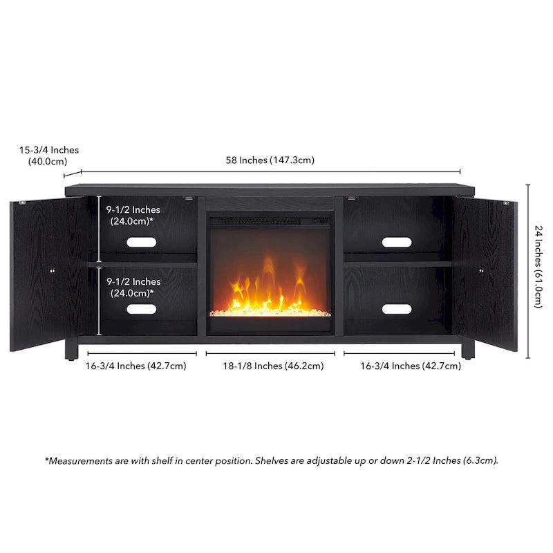 58" TV Stand with Inset Electric Fireplace & Adjustable Storage