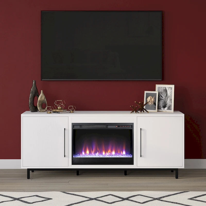 68" Rectangular TV Stand with Crystal Electric Fireplace for TVs up to 75"