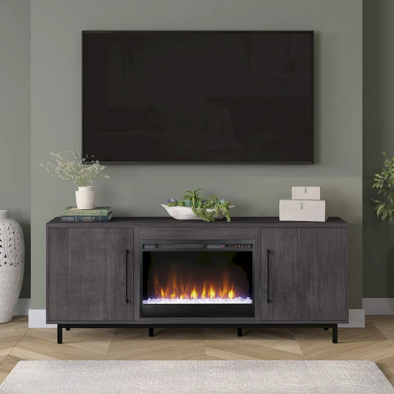 68" Rectangular TV Stand with Crystal Electric Fireplace for TVs up to 75"