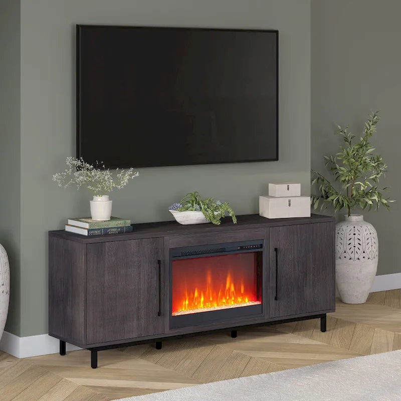 68" Rectangular TV Stand with Crystal Electric Fireplace for TVs up to 75"