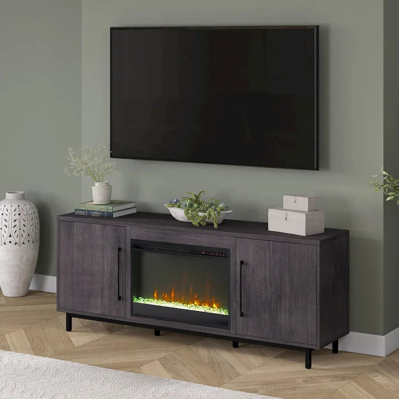68" Rectangular TV Stand with Crystal Electric Fireplace for TVs up to 75"