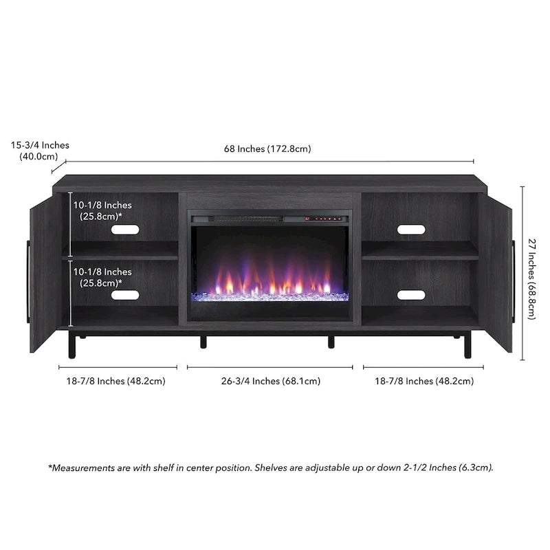 68" Rectangular TV Stand with Crystal Electric Fireplace for TVs up to 75"