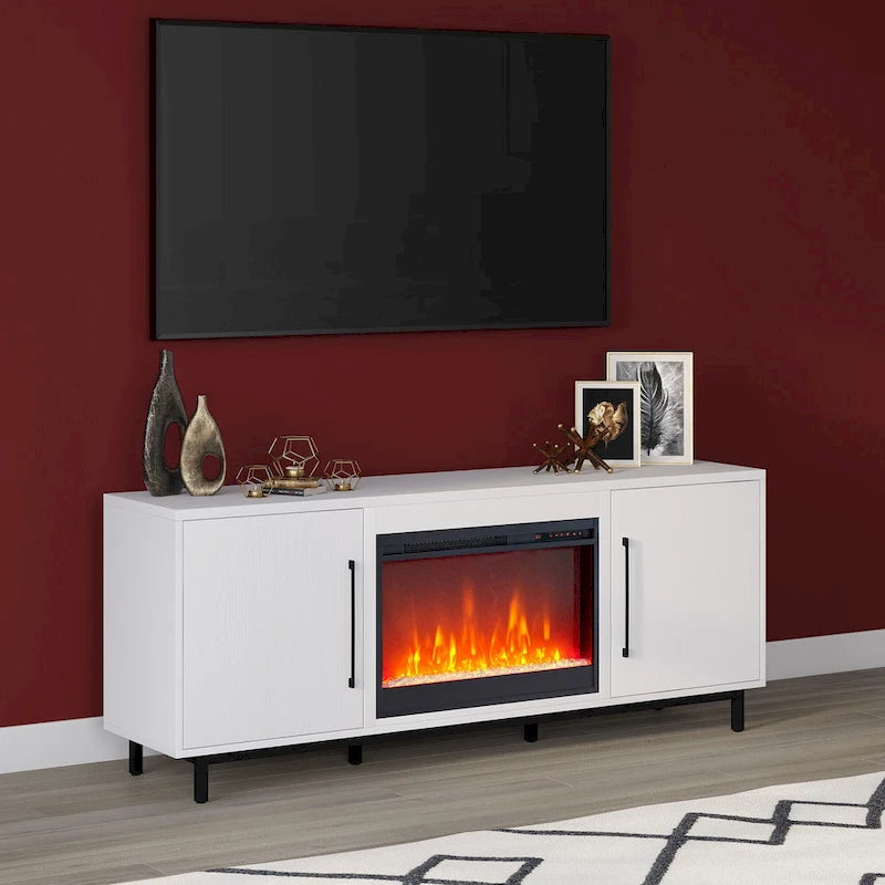 68" Rectangular TV Stand with Crystal Electric Fireplace for TVs up to 75"