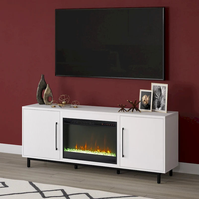 68" Rectangular TV Stand with Crystal Electric Fireplace for TVs up to 75"
