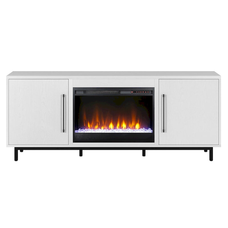 68" Rectangular TV Stand with Crystal Electric Fireplace for TVs up to 75"