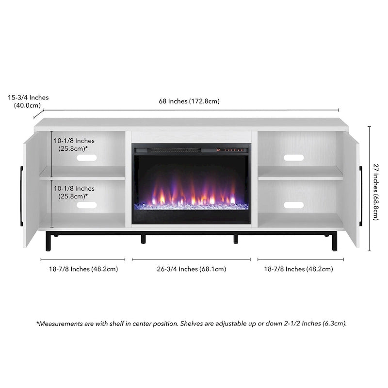 68" Rectangular TV Stand with Crystal Electric Fireplace for TVs up to 75"