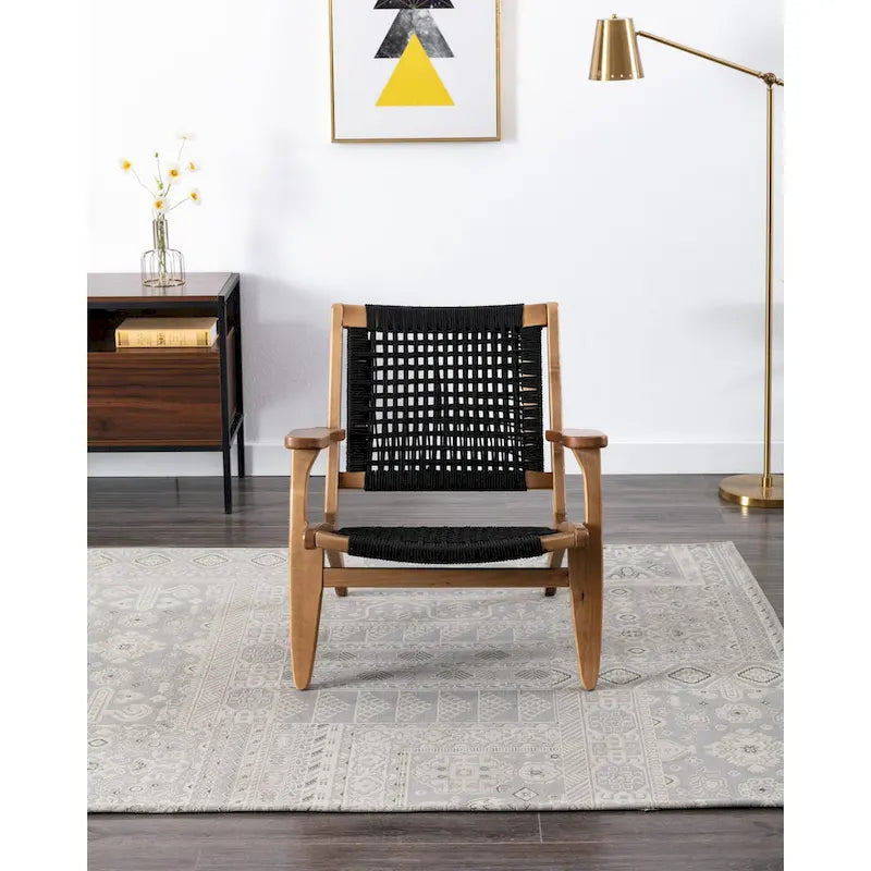 Woven Rope Accent Armchair with Solid Wood Frame