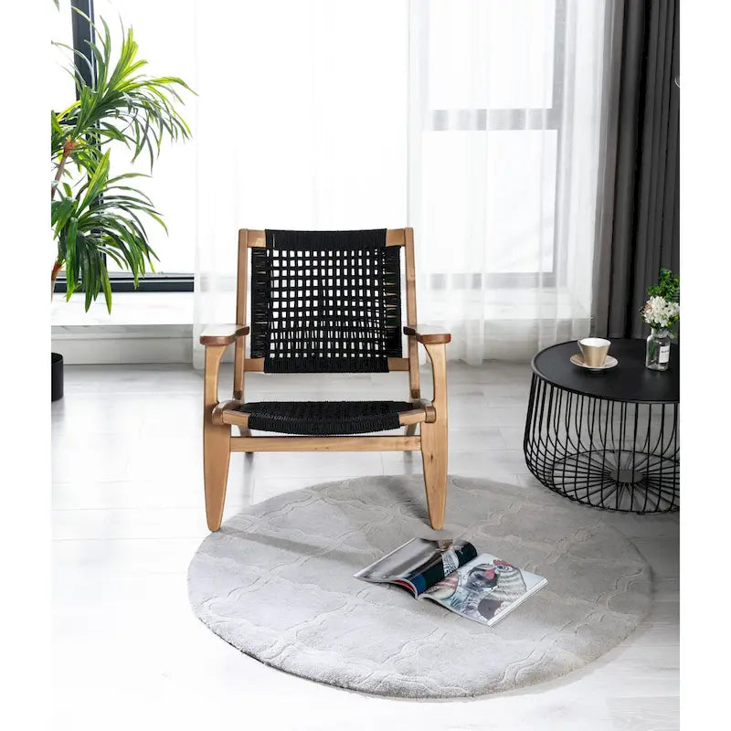Woven Rope Accent Armchair with Solid Wood Frame