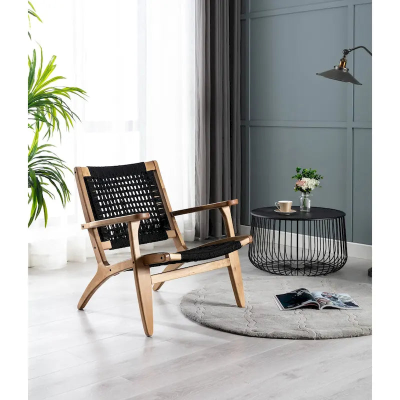 Woven Rope Accent Armchair with Solid Wood Frame