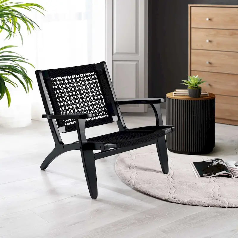 Woven Rope Accent Armchair with Solid Wood Frame