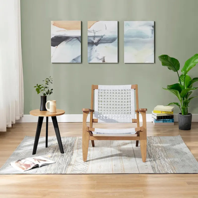 Woven Rope Accent Armchair with Solid Wood Frame