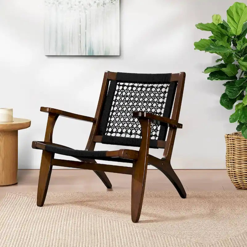 Woven Rope Accent Armchair with Solid Wood Frame