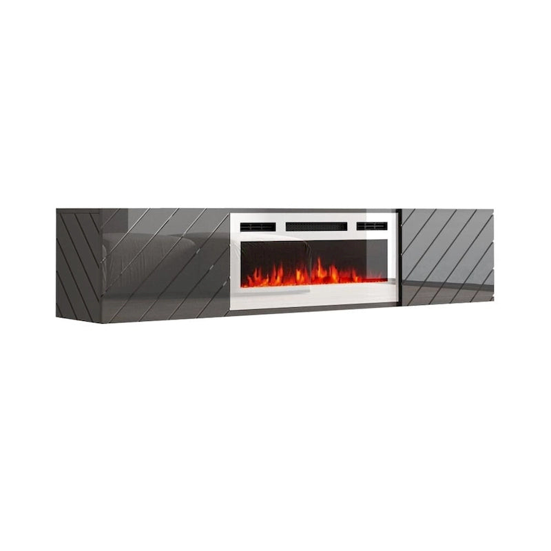 72-Inch High Gloss TV Stand with Built-In Electric Fireplace Insert