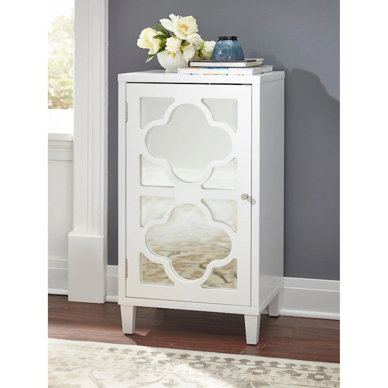 Mirrored Quatrefoil Side Cabinet with Interior Shelf