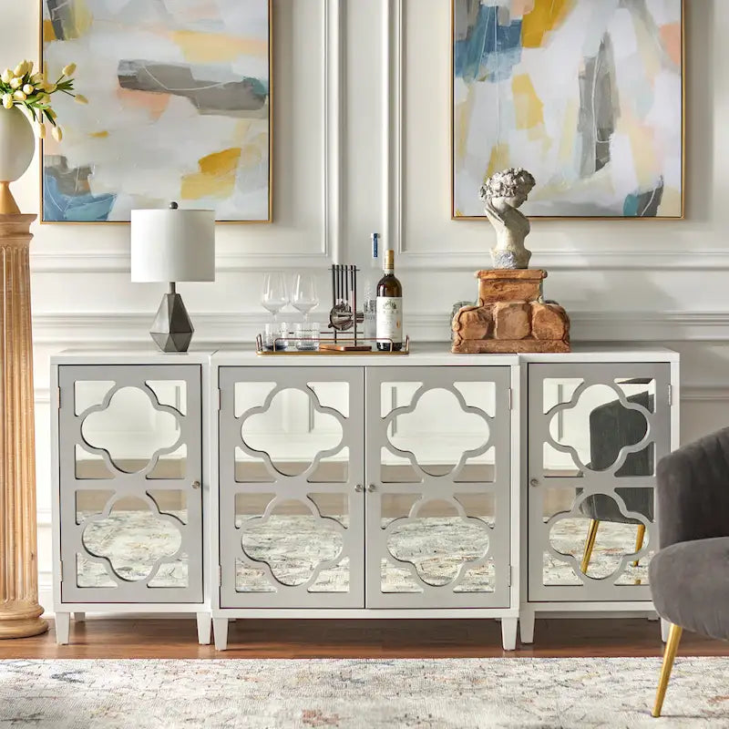 Mirrored Quatrefoil Side Cabinet with Interior Shelf
