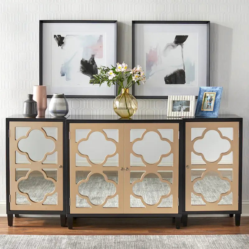 Mirrored Quatrefoil Side Cabinet with Interior Shelf