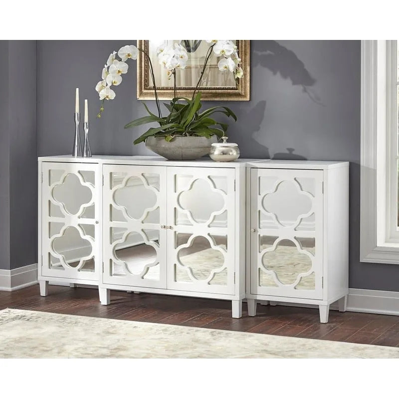 Mirrored Quatrefoil Side Cabinet with Interior Shelf