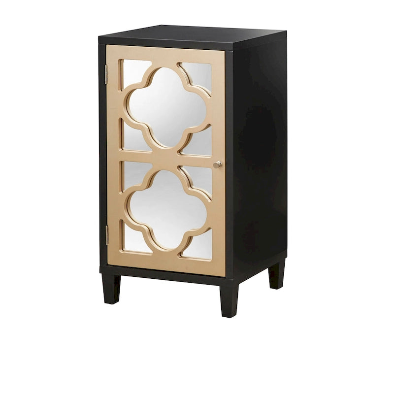 Mirrored Quatrefoil Side Cabinet with Interior Shelf