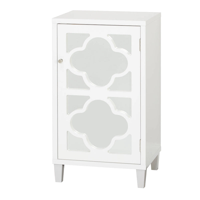 Mirrored Quatrefoil Side Cabinet with Interior Shelf