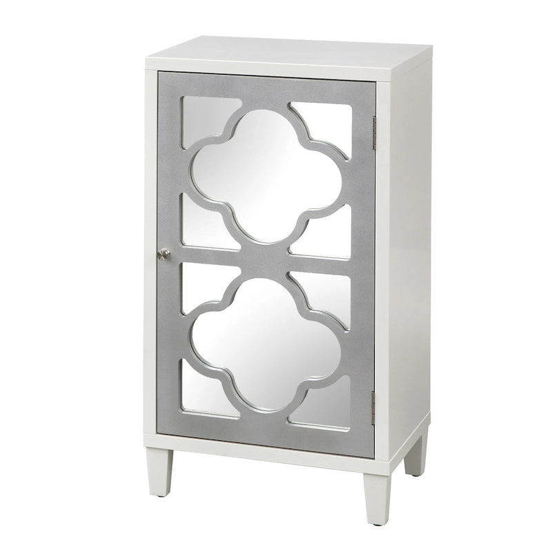 Mirrored Quatrefoil Side Cabinet with Interior Shelf