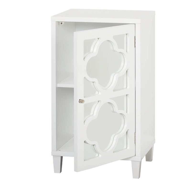 Mirrored Quatrefoil Side Cabinet with Interior Shelf
