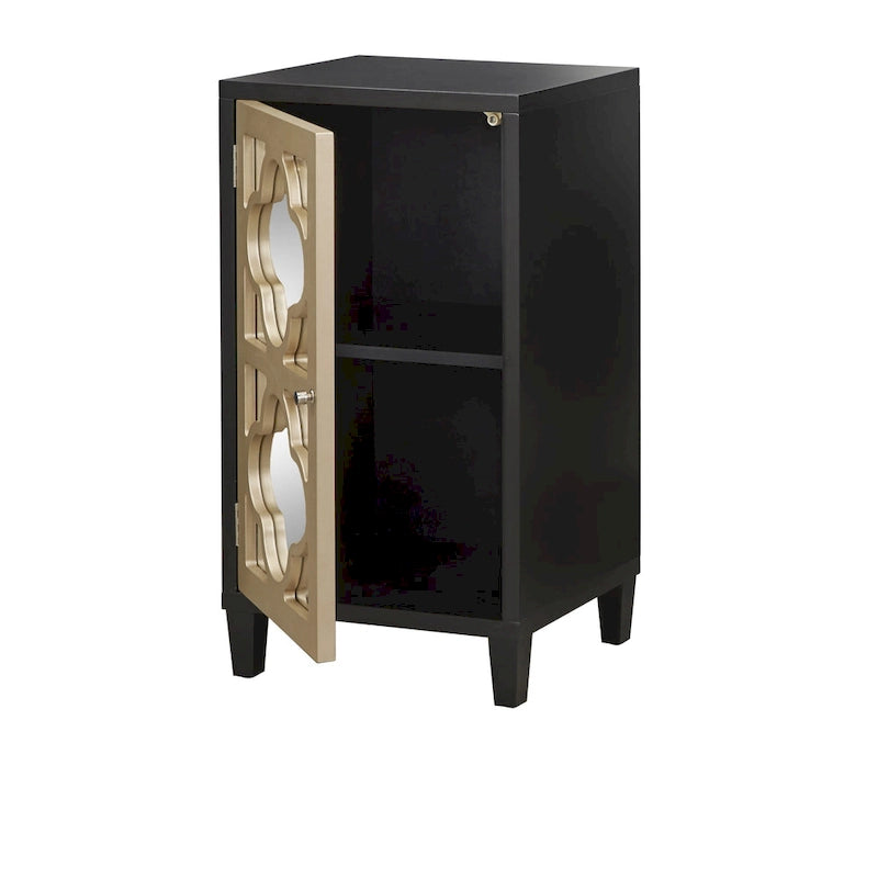 Mirrored Quatrefoil Side Cabinet with Interior Shelf